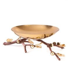 Meşe Dalı Üzerinde Pirinç Dekoratif Kase