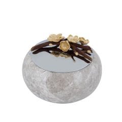 Marina Mermer ve Pirinç Gümüş Kapaklı Büyük Boy Dekoratif Kase