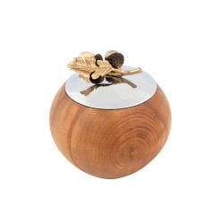 Meşe Formda Gümüş Kaplama Kapaklı Ahşap Dekoratif Kase