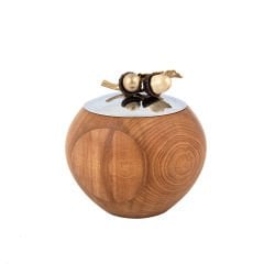 Meşe Formda Gümüş Kaplama Kapaklı Ahşap Dekoratif Kase