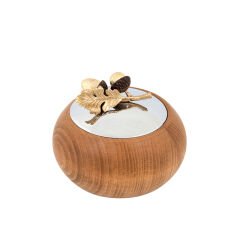 Meşe Formda Gümüş Kaplama Kapaklı Ahşap Dekoratif Kase