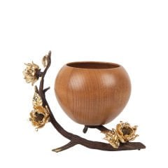 Anika Pirinç Detaylı Ahşap Dekoratif Servis Kasesi