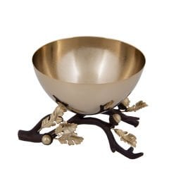 Meşe Formda Gold Kaplama Pirinç Dekoratif Kase